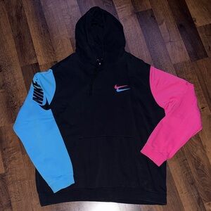 Nike Men’s Black Pullover Hoodie with Blue Left & Pink Sleeves (size XXL)